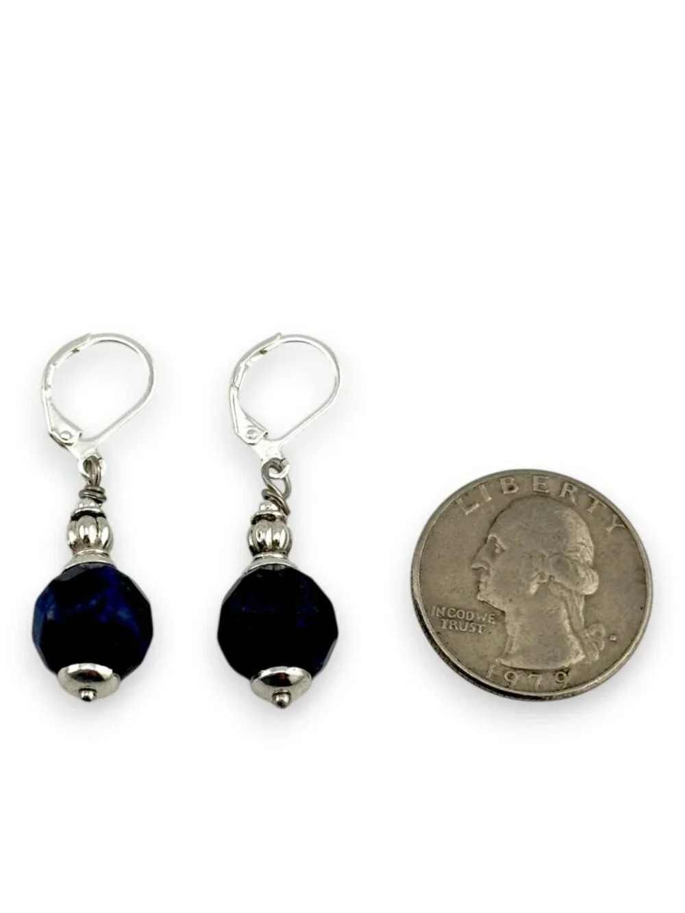 Navy Blue Sodalite Earrings Faceted Dangle Drop 925 Sterling Silver Leverbacks